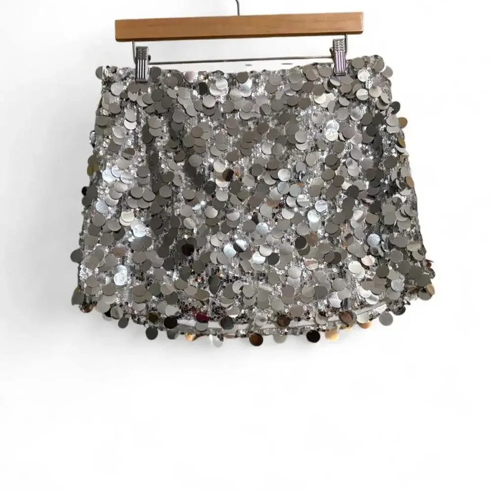 Fashion Nova Shiloh Metallic Corset and Sequin Micro Mini Skirt 2-Piece Set